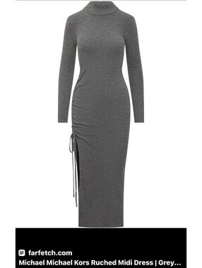 NWT Michael Kors Stretch Wool Ruched Maxi Dress Derby Heather M $325